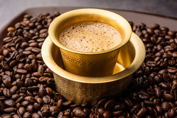 Traditional South Indian coffee at KRS Indian Restaurant